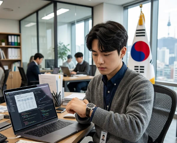 韓国人男性が時間を確認する